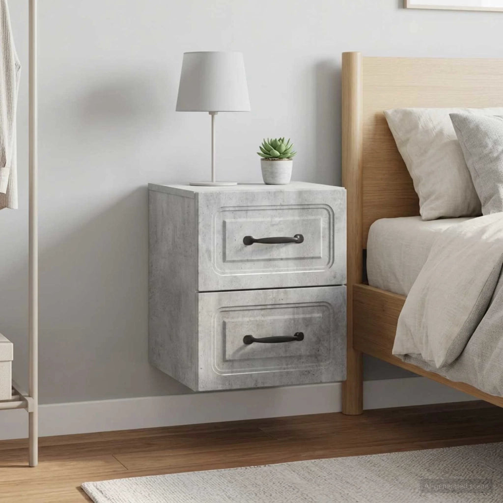Mobiletto da notte a muro con cassetto 2 pcs Grigio Cemento 899322