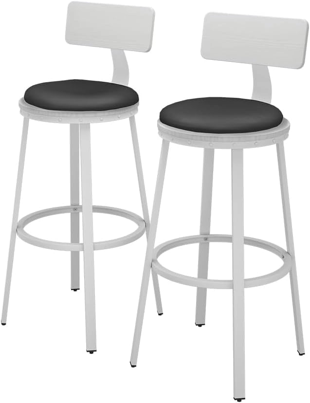 Sgabelli da bar Caracas, Bianco, 34 x 102 cm Set di 2, con poggiapiedi e struttura in metallo stabile