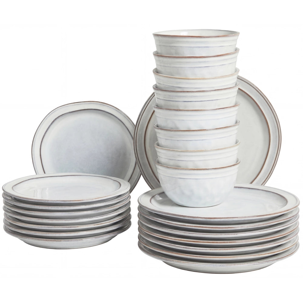 Set di 24 stoviglie in gres caolino grigio chiaro lavorato a mano con smalto reattivo Cucina Sala da pranzo