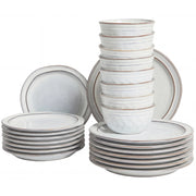 Set di 24 stoviglie in gres caolino grigio chiaro lavorato a mano con smalto reattivo Cucina Sala da pranzo
