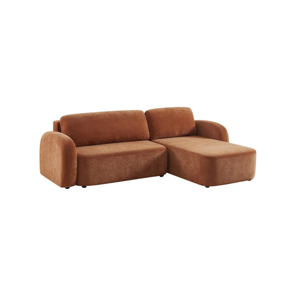 Divano angolare in tessuto con vano contenitore, 3 posti, terracotta