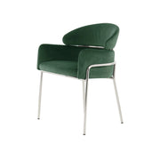 Sedia di design Elva in velluto verde e metallo argento
