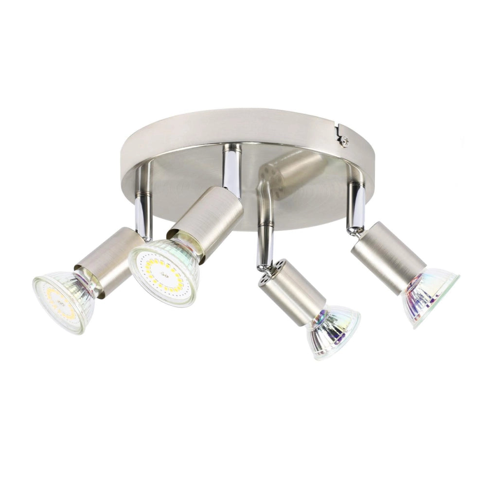 ZMH Faretto da soffitto 4 luci GU10 metallo nichelato regolabili 350° stile moderno max 25W