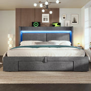 Letto imbottito con testiera e contenitore - Xylo - 160x200 cm - Grigio - Spazio idraulico, luci LED, porte USB/USB-C
