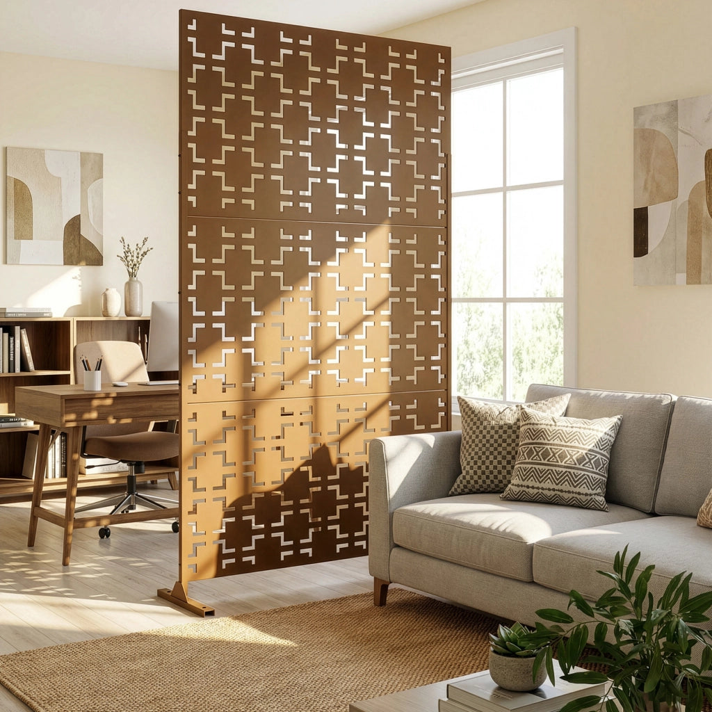 Pannello Divisorio Basciano Struttura Traforata in Acciaio 180 x 90 cm - Marrone casa.pro