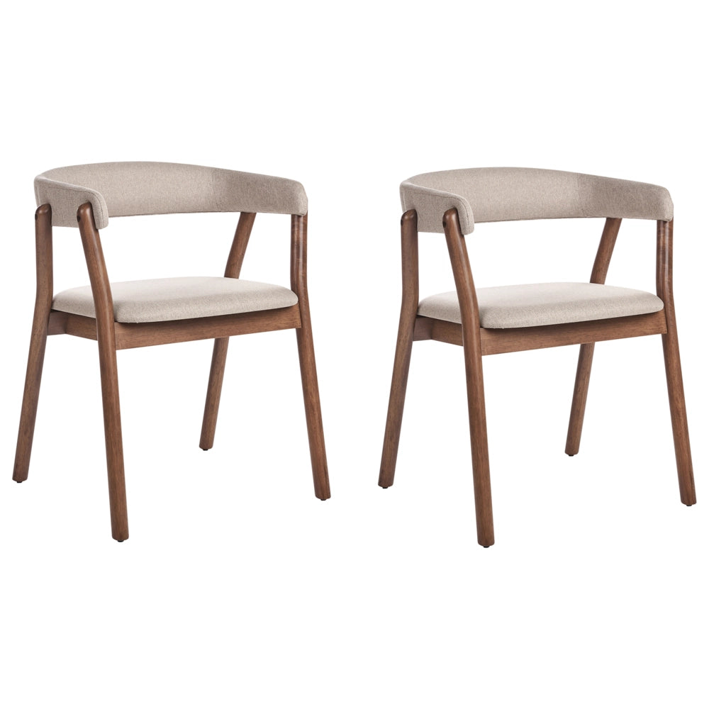 Set di 2 sedie da pranzo in legno scuro e tessuto poliestere beige Gambe in legno di gomma Stile retrò tradizionale