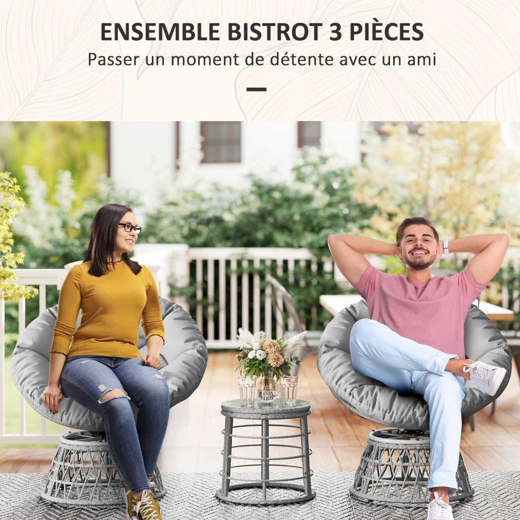 Set Giardino 3 Pezzi con 2 Poltrone Papasan Girevoli e 1 Tavolino Rotondo ¨C zephmum ¨C Resina Poliestere Intrecciata