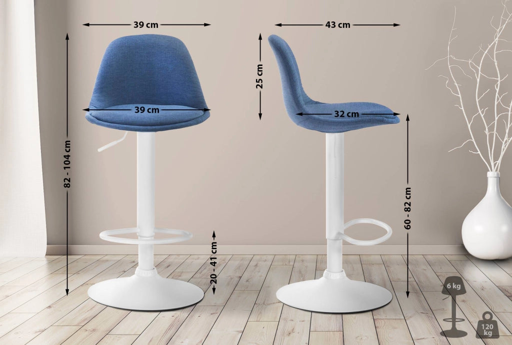 Sgabello di design KIEL in tessuto bianco,blu