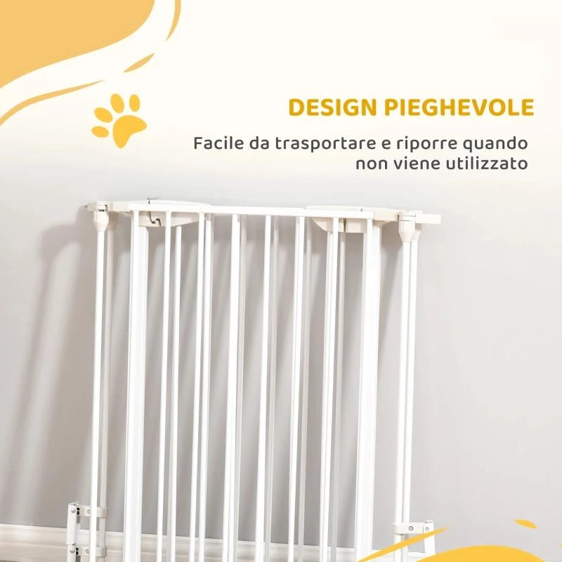 CANCELLETTO PER CANI CON CHIUSURA AUTOMATICA E SISTEMA DI BLOCCO, IN METALLO E PLASTICA, 180X74.5 CM, BIANCO