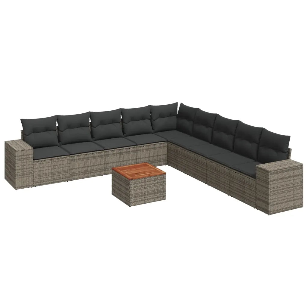 Set Divano da Giardino 10 pz con Cuscini Grigio in Polyrattan 3225493