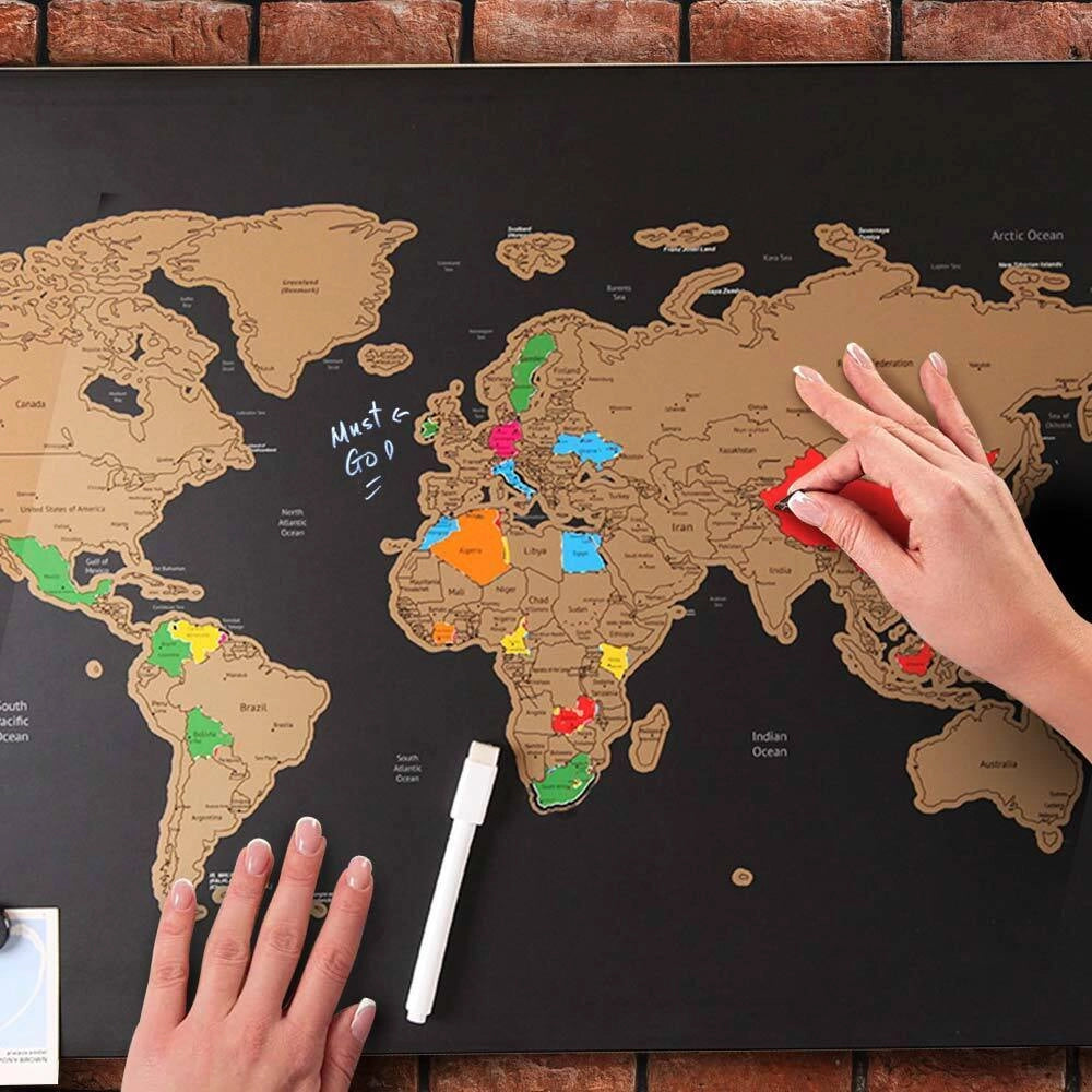 Lavagna Magnetica Mappamondo da Grattare 60x40 Mappa Mondo con Pennarello