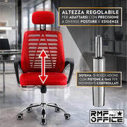 RMF Sedia Ufficio Ergonomica Professionale Reclinabile, Sedia Scrivania in Rete con Seduta Comoda e Rilassante - Poltrona Relax Ufficio con Ruote Girevoli Altezza Regolabile ROSSA