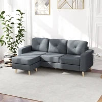 Divano Dritto 3 Posti e Pouf Trasformabile con Braccioli Design Scandinavo, 193 x 136 x 85 cm, Grigio Antracite