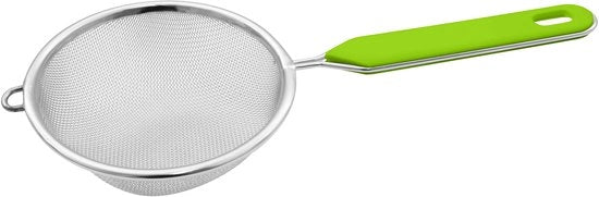 Zeef Fissatore Ø 10 cm, setaccio da cucina in acciaio inossidabile, setaccio fine con manico in plastica (colore: verde/argento), quantità: 1 pezzo