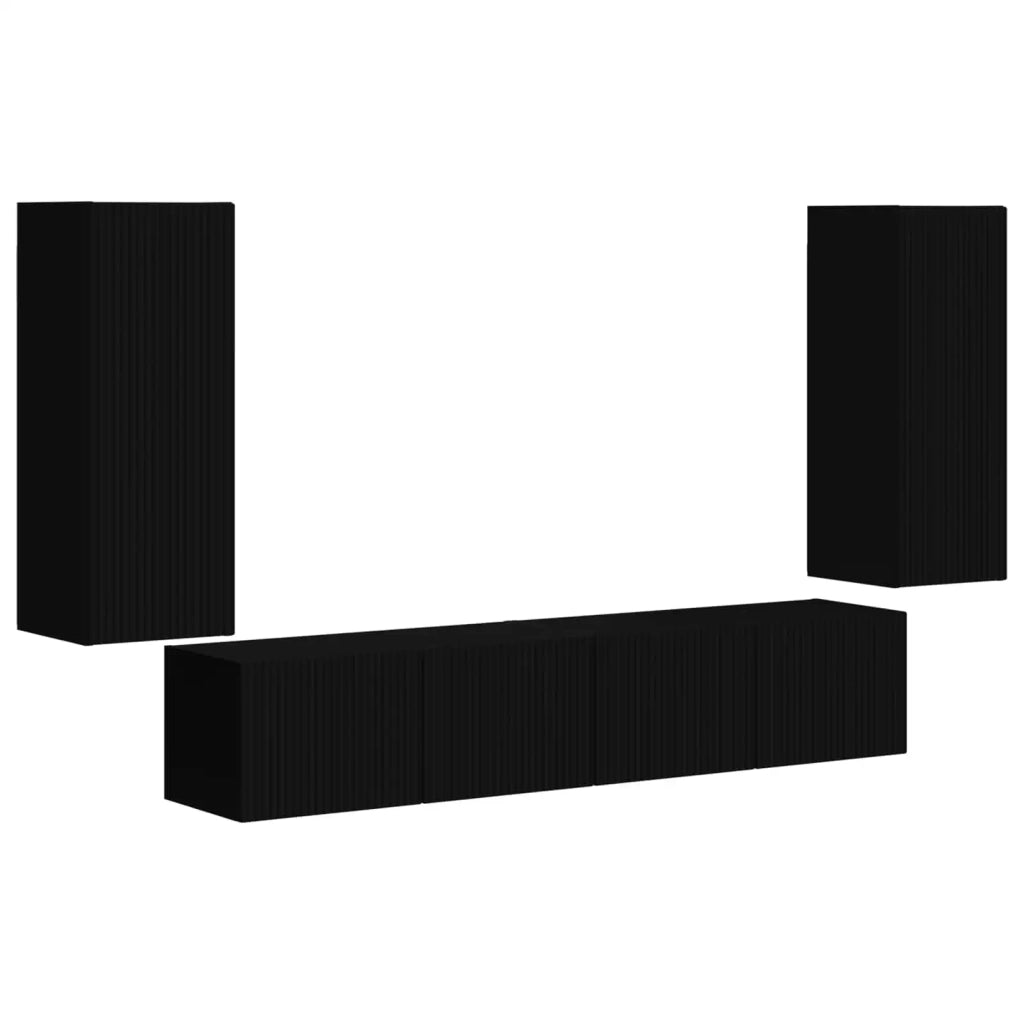 Set di Mobiletto da TV a Parete 4 pcs Nero Legno multistrato