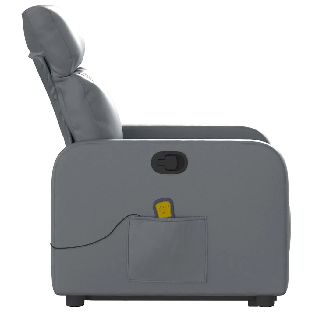 Poltrona | Sedia Relax Alzapersona Reclinabile Massaggio Grigio Similpelle