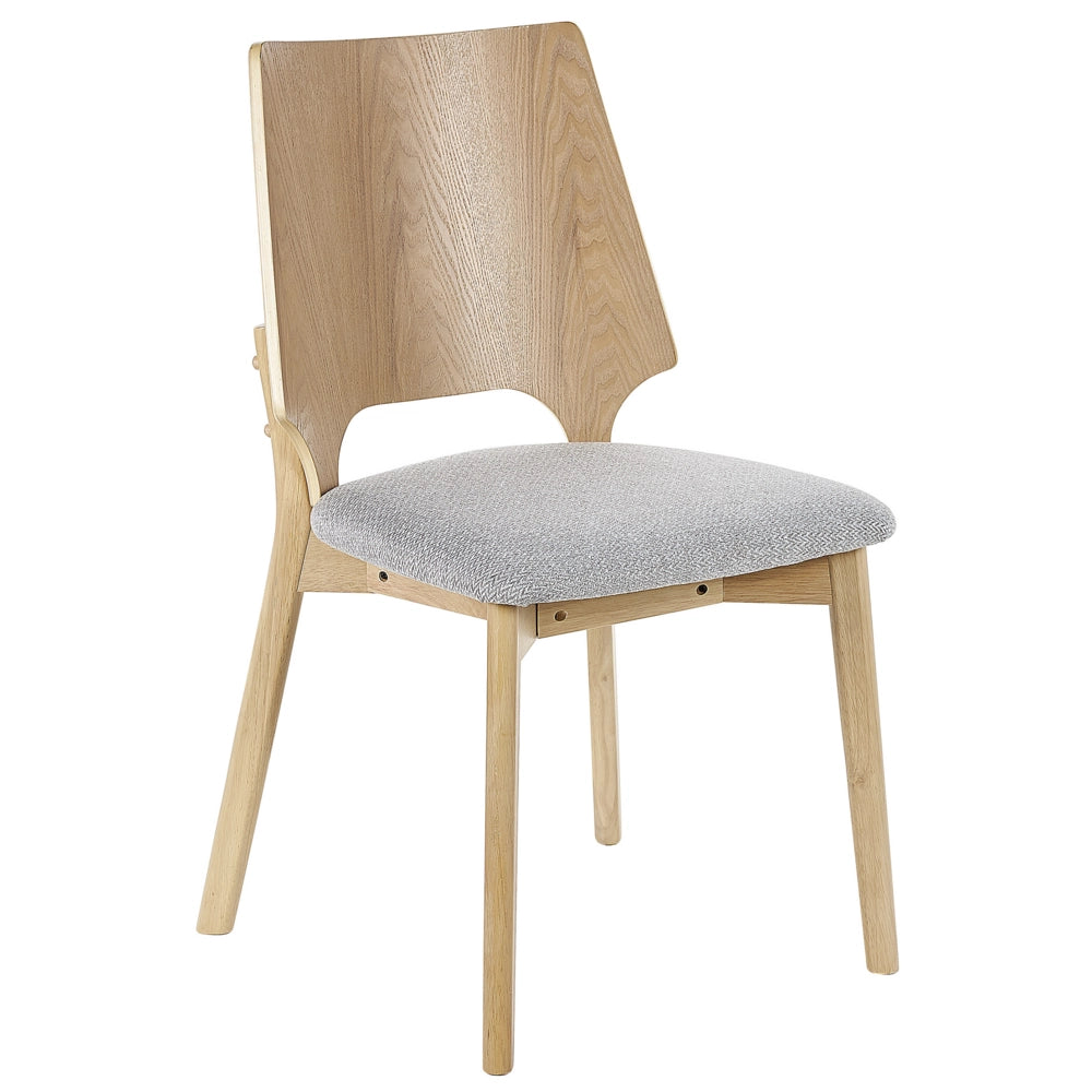 Set di 2 sedie da pranzo in legno chiaro e compensato grigio tessuto in poliestere gambe in gomma senza braccioli stile retrò tradizionale