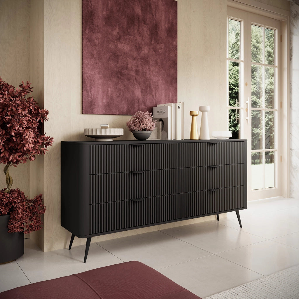 Madia Hali, Credenza 6 Cassetti, 163x38x81h cm Nero