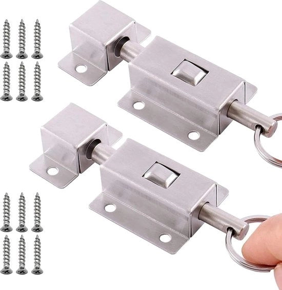2 Pezzi di Bottone di Bloccaggio a Cerniera con Blocco Automatico in Acciaio Inossidabile con Cerniera Automatica Caricata, Blocco Automatico con Schlitz con Viti per Bagno, WC, Porte di Camera da Letto, Lavatrice