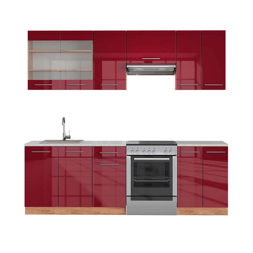 Cucina componibile Fame-Line Bordeaux lucido/Rovere dorato 240 cm, PL Marmo Vicco