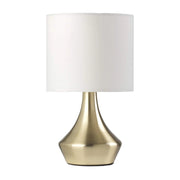 ONLI - Lampada da Tavolo in Metallo Satinato oro e Paralume in Tessuto Bianco