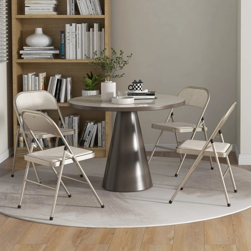 Set 4 Sedie Pieghevoli Pranzo ¨C Zephmum ¨C Beige Struttura Metallo 45x46x78 cm