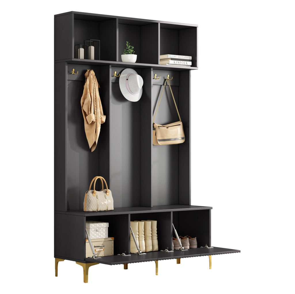 Set guardaroba con panca e scarpiera, nero, 120 × 40 × 191 cm