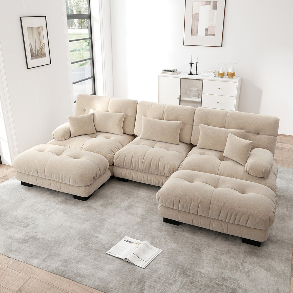 Divano angolare modulare di lusso - Xylo - Forma U extra large, trasformabile con pouf, chenille marrone chiaro