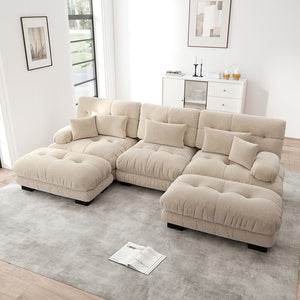 Divano angolare modulare di lusso - Xylo - Forma U extra large, trasformabile con pouf, chenille marrone chiaro