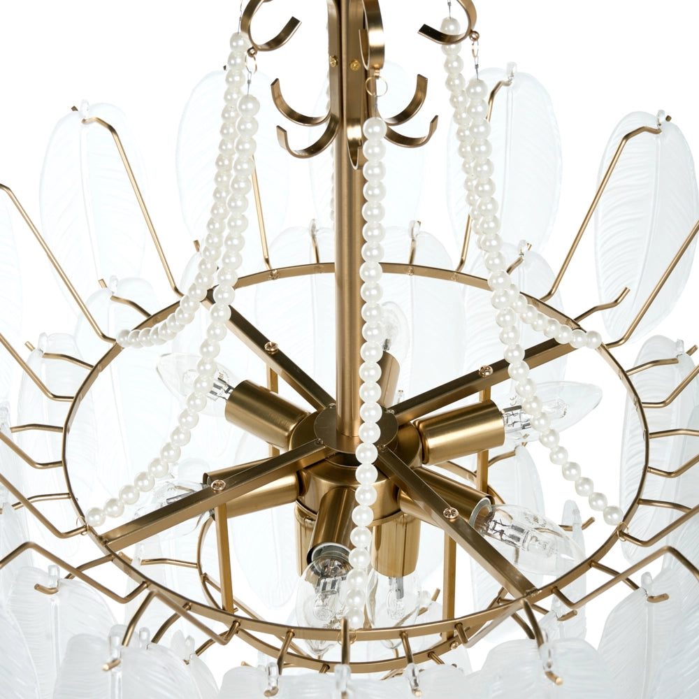 Lampadario in metallo vetro e ottone 60 cm Cristalli Stile Glamour