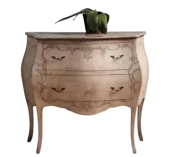Como' bombato 2 cassetti laccato avorio invecchiato con decori misure l.94 p.42 h.80 - Mobili 2G
