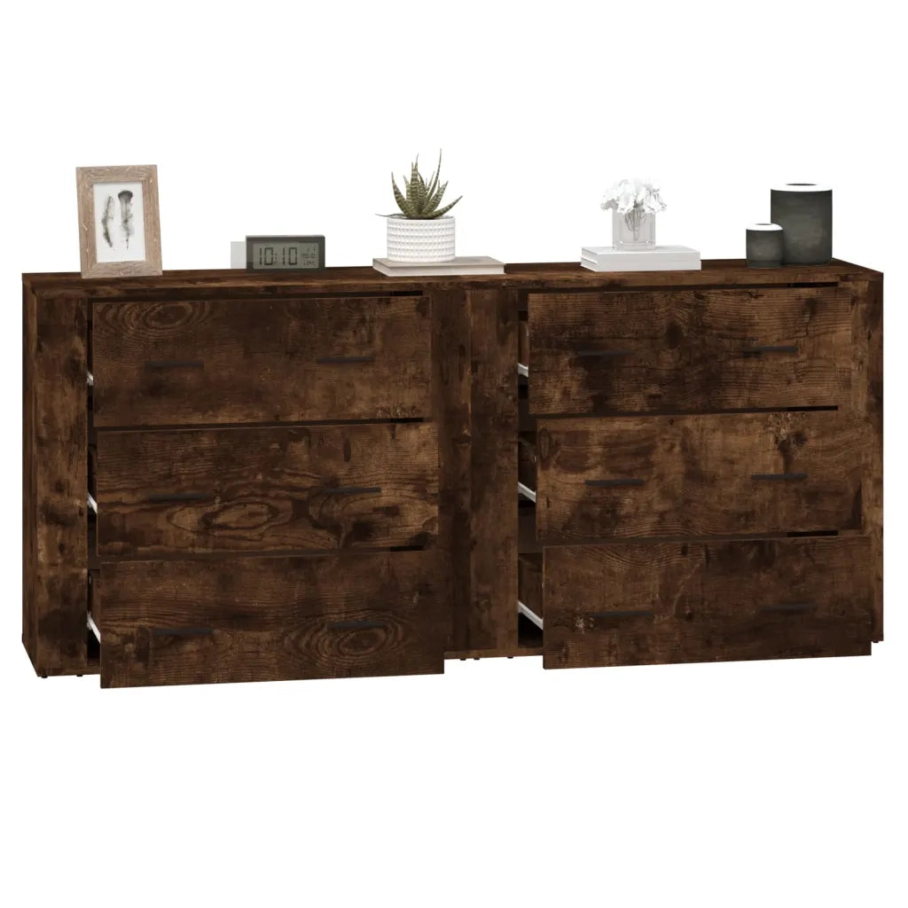 Credenze 2 pz | Madia | Buffet da pranzo | Armadio da pranzo Rovere Fumo in Legno Multistrato