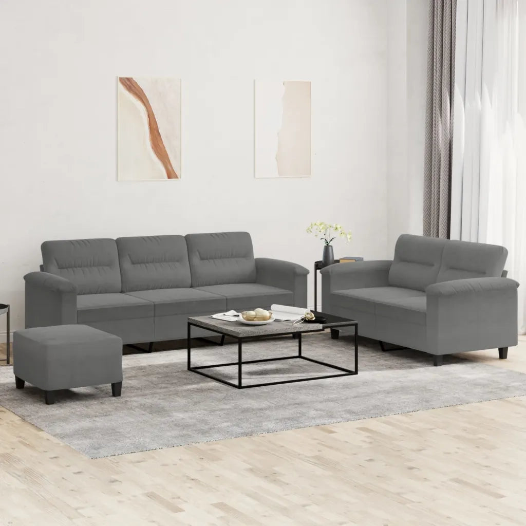 Set Divani 3 pz con Cuscini Grigio Scuro in Tessuto Microfibra 3202346
