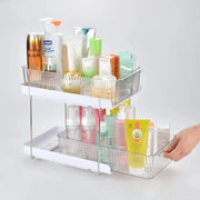 Organizzatore per contenitori con cerniera - 2 livelli di contenitori con ante scorrevoli - ideale per armadi - bancone - cucina - zona pranzo - desktop - bagno - ufficio - zona cucina - zona bagno