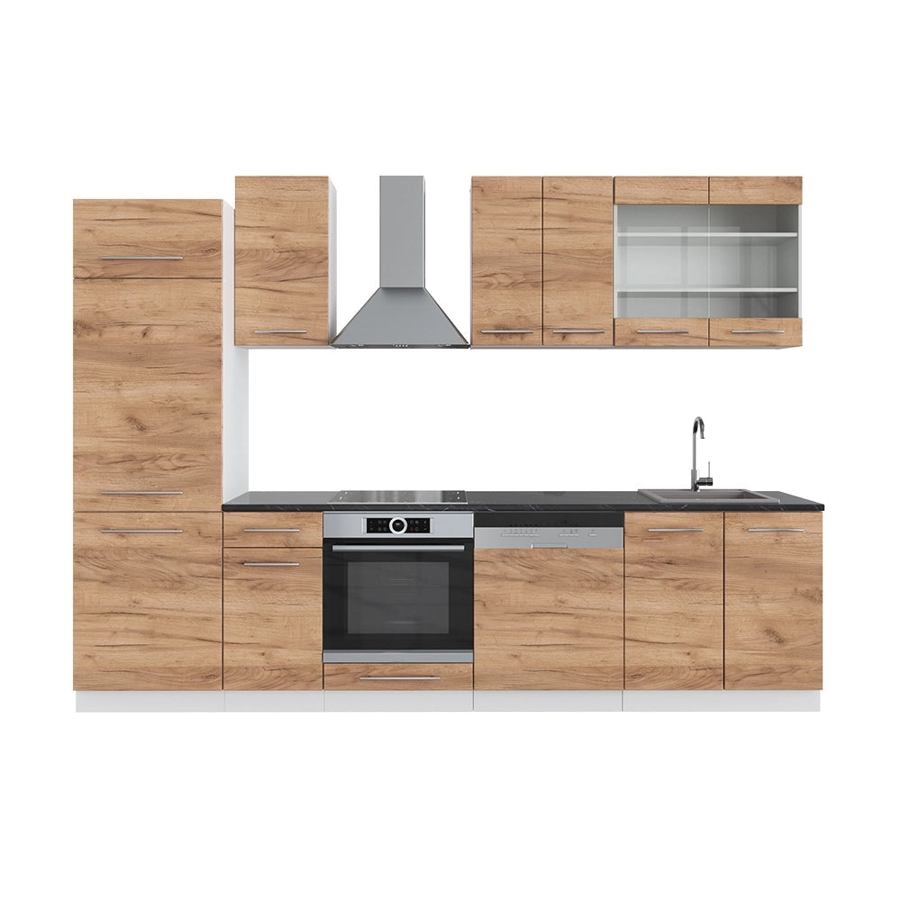 Cucina componibile Fame-Line Rovere dorato/Bianco 300 cm, PL Antracite Vicco
