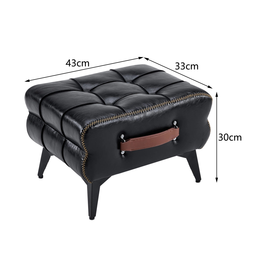 Pouf poggiapiedi portatile in PU nero con gambe in acciaio
