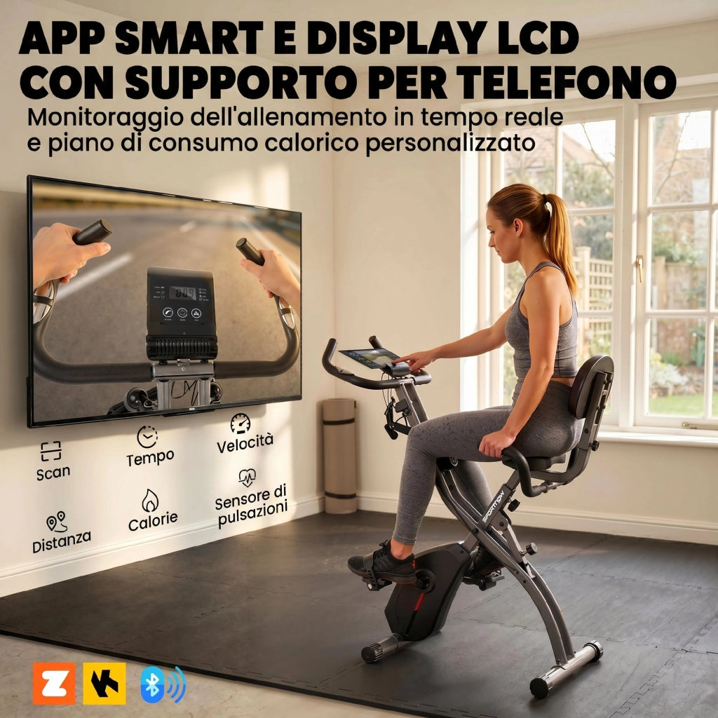 Cyclette Magnetica con Resistenza a 8 Livelli Display LCD e App Bluetooth in Acciaio Q195 Nero