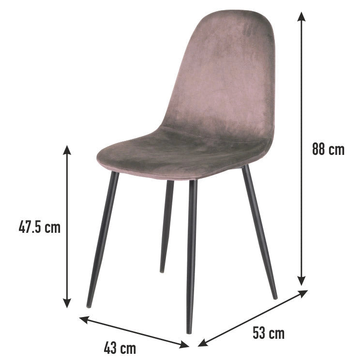 Set 4 Sedie da Interno 88x43x53 cm in Tessuto Fango