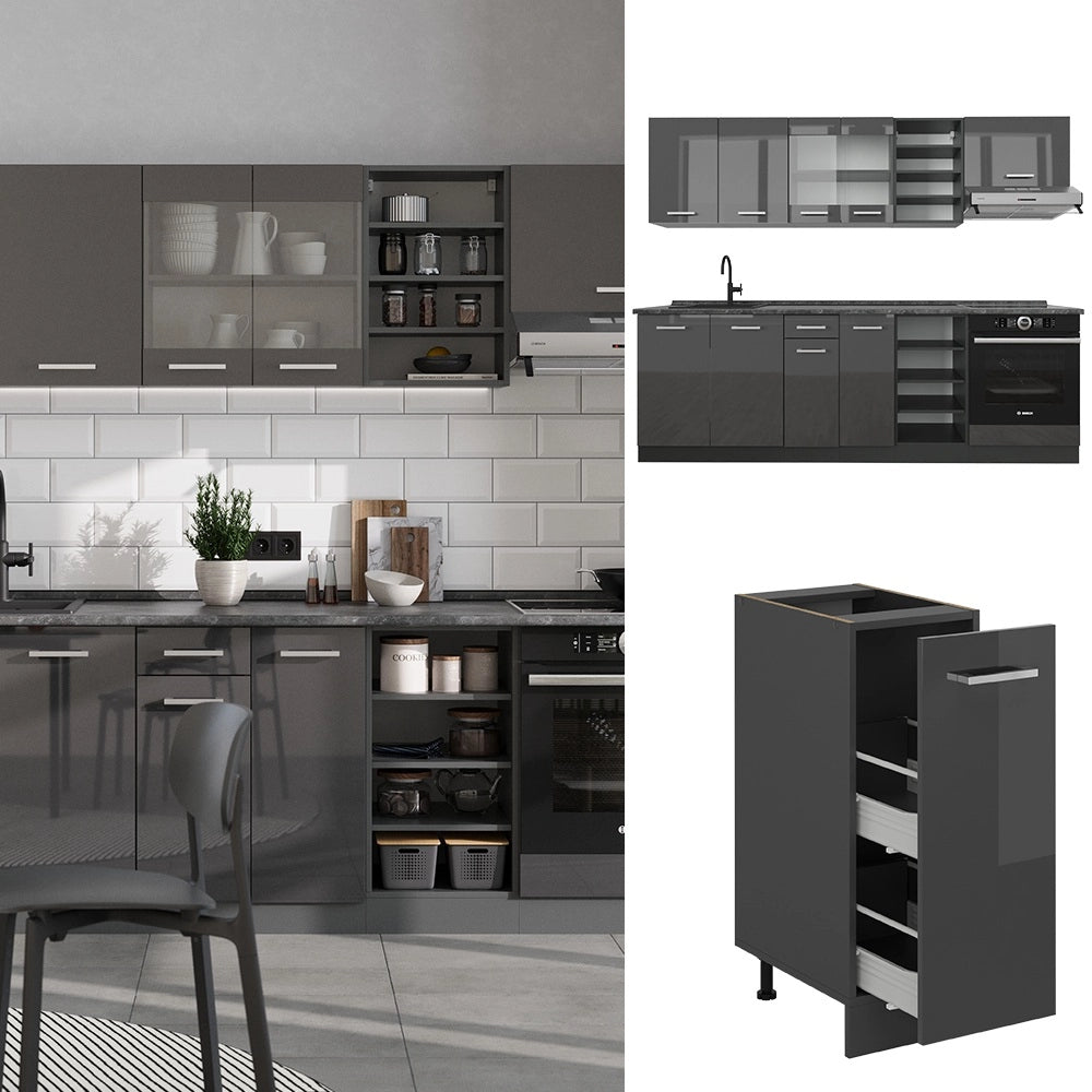 Vicco Cucina componibile Antracite lucido/antracite 240 cm , PL Rovere