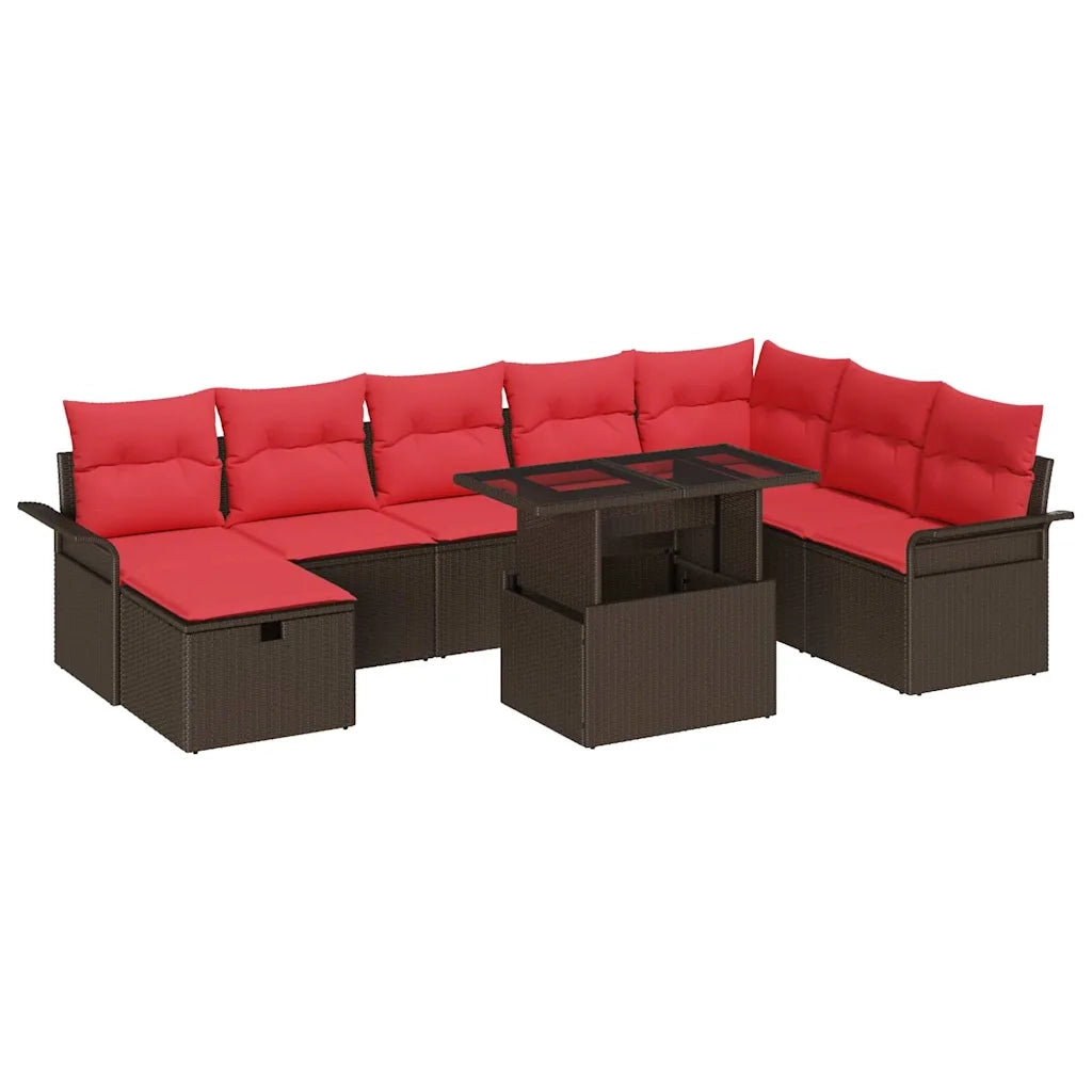 Set Divano da Giardino con cuscino 9 pcs Marrone Poly Rattan