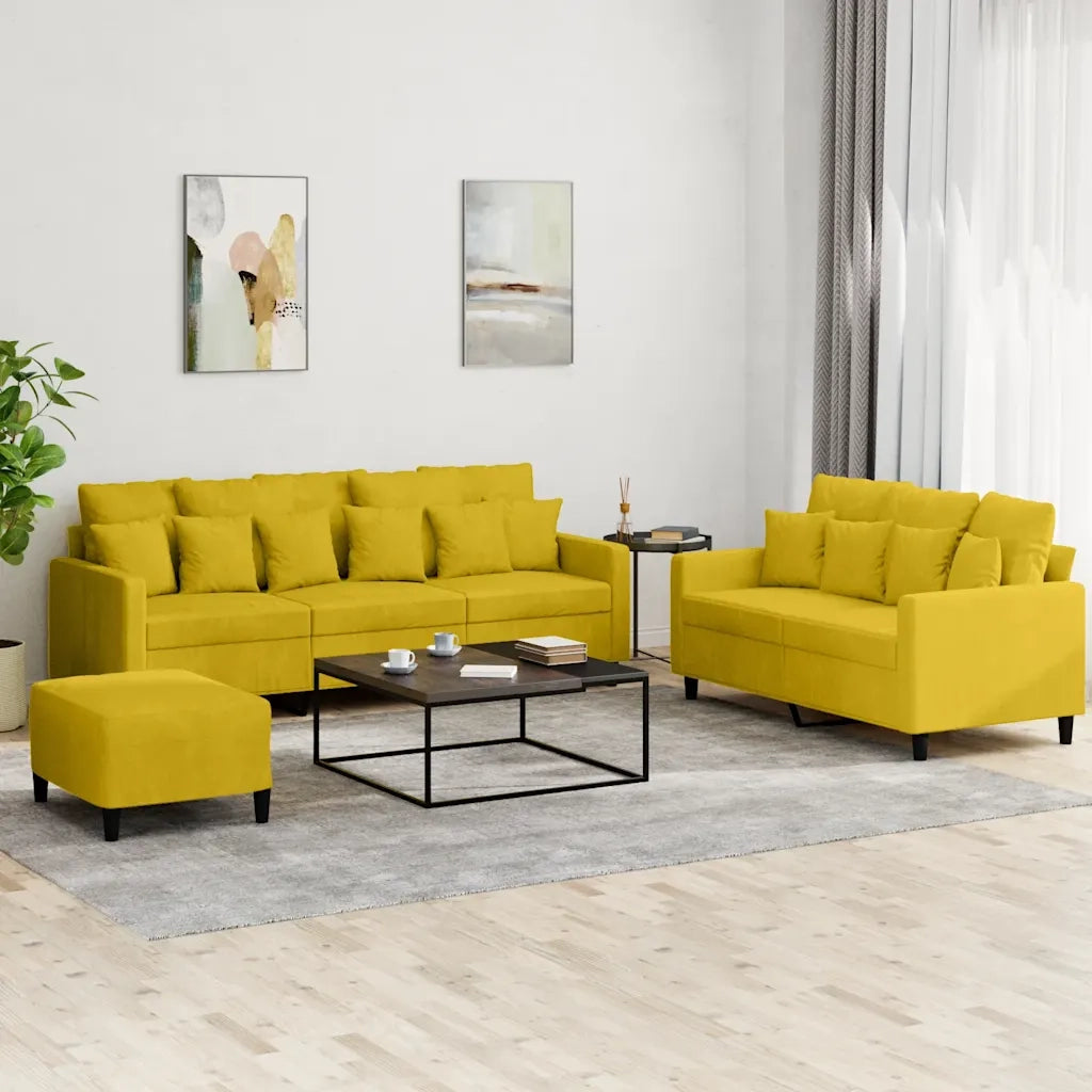 Set di Divani 3 pz con Cuscini giallo in Velluto 3201736