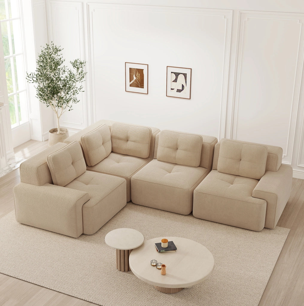 Divano angolare modulare in velluto a coste beige HOMVRA