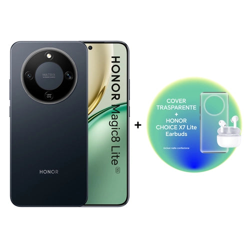 Honor magic 8 lite 8+256gb 6.79 5g black + x7 lite + tpu case ita - BRP-NX1M