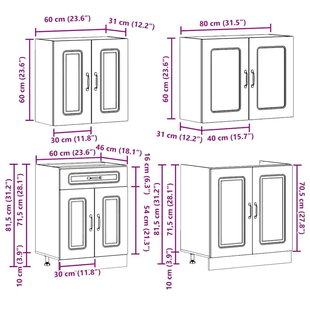 Set Mobili da Cucina 4 pz Kalmar Legno Vecchio in Truciolato 3314859