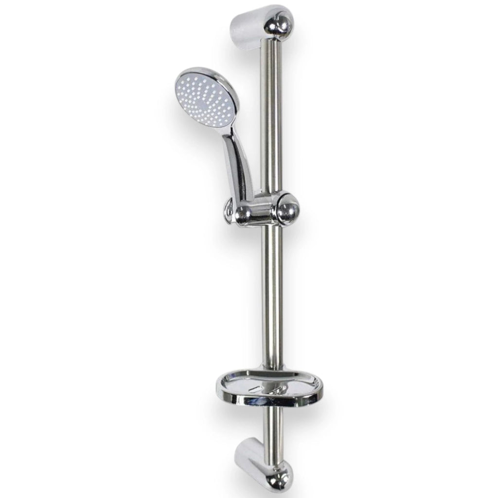 Saliscendi Doccia Cromato 60 cm con Soffione Multigetto Ø8 cm e Portasapone 69131