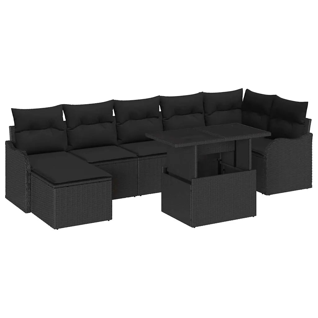 Set Divano da Giardino con cuscino 8 pcs Nero Poly Rattan 3357246