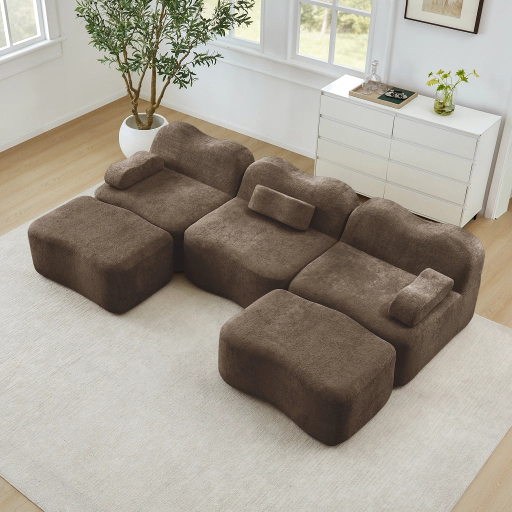 Divano Modulare U 3 Posti con 2 Poggiapiedi ¨C MINIMAL ¨C Marrone, Braccioli Mobili