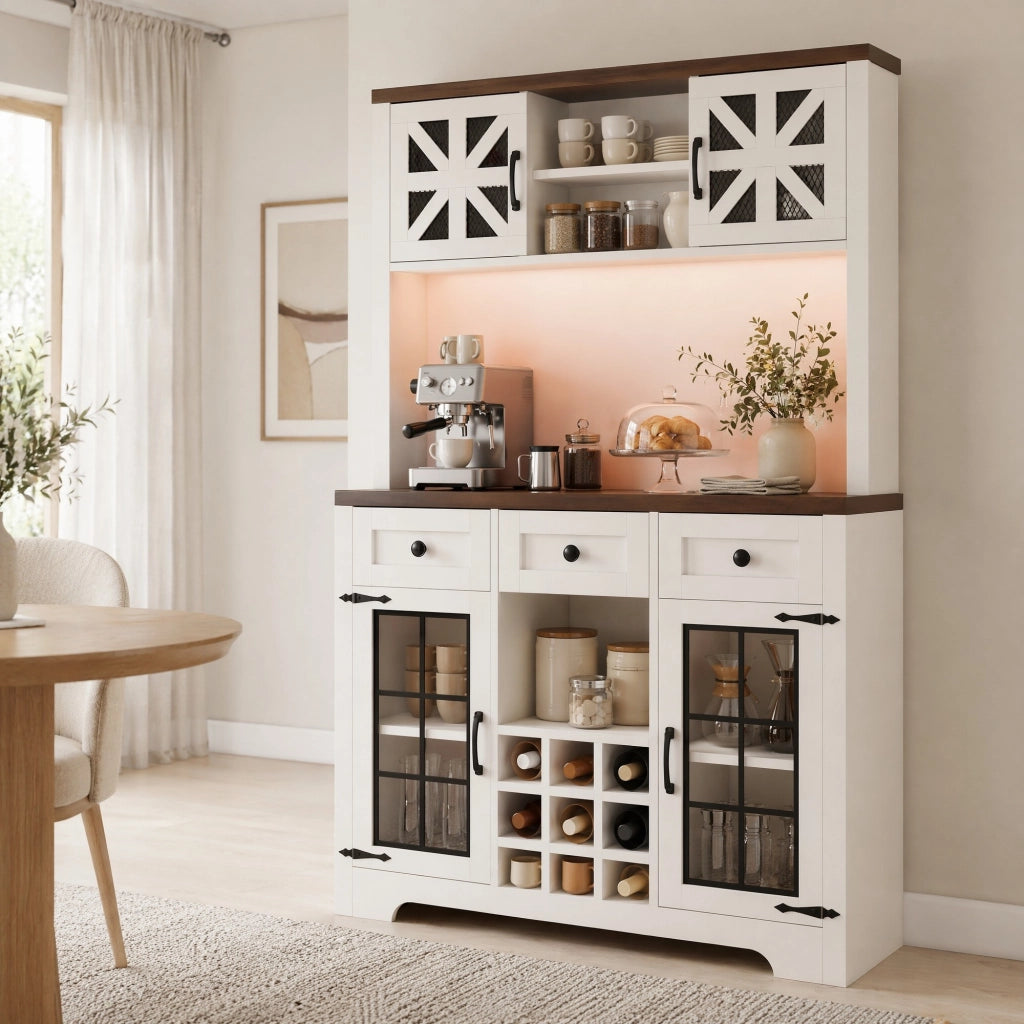 Dispensa alta con ripiani in MDF e vetro con LED app controllato, portasigari e cassetto, bianco 120 × 40 × 180 cm