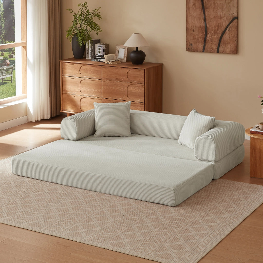 Divano convertibile modulare con funzione letto in velluto e schiuma beige per salotto camera e studio 41 × 41 × 99 cm