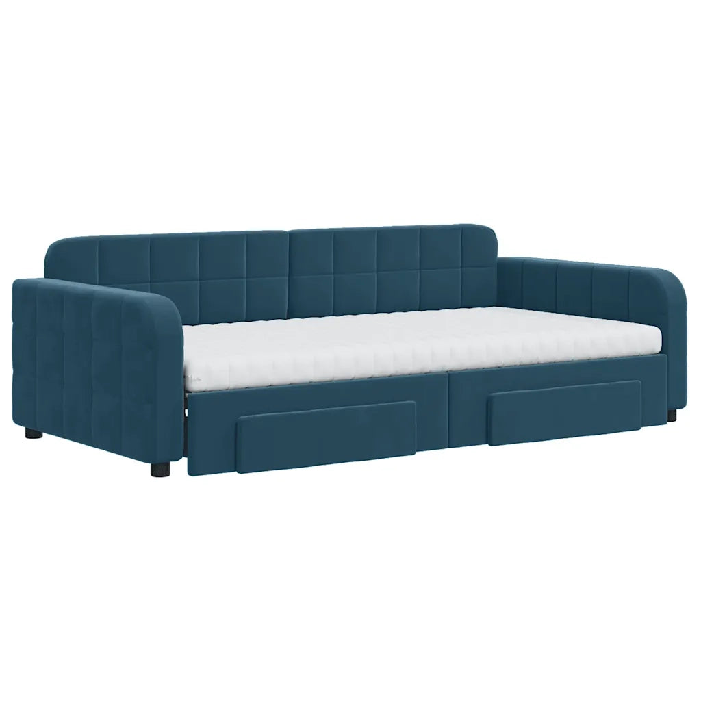 Divano Letto Estraibile con Cassetti Blu 100x200 cm in Velluto
